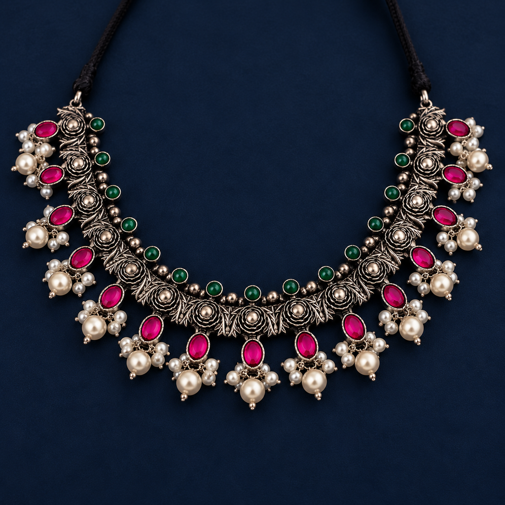 Royal & Emerald Pearl Oxidised Choker
