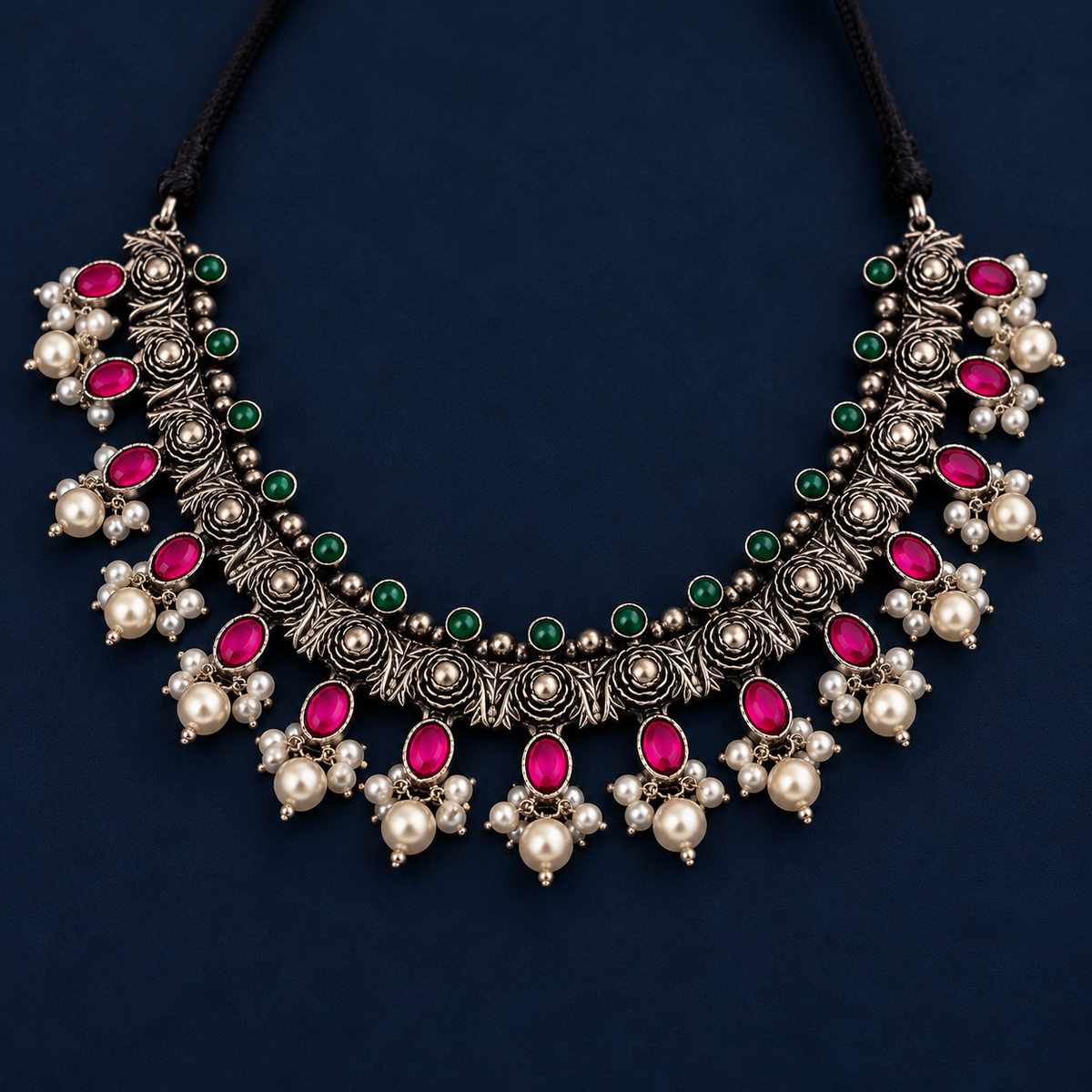 Royal & Emerald Pearl Oxidised Choker