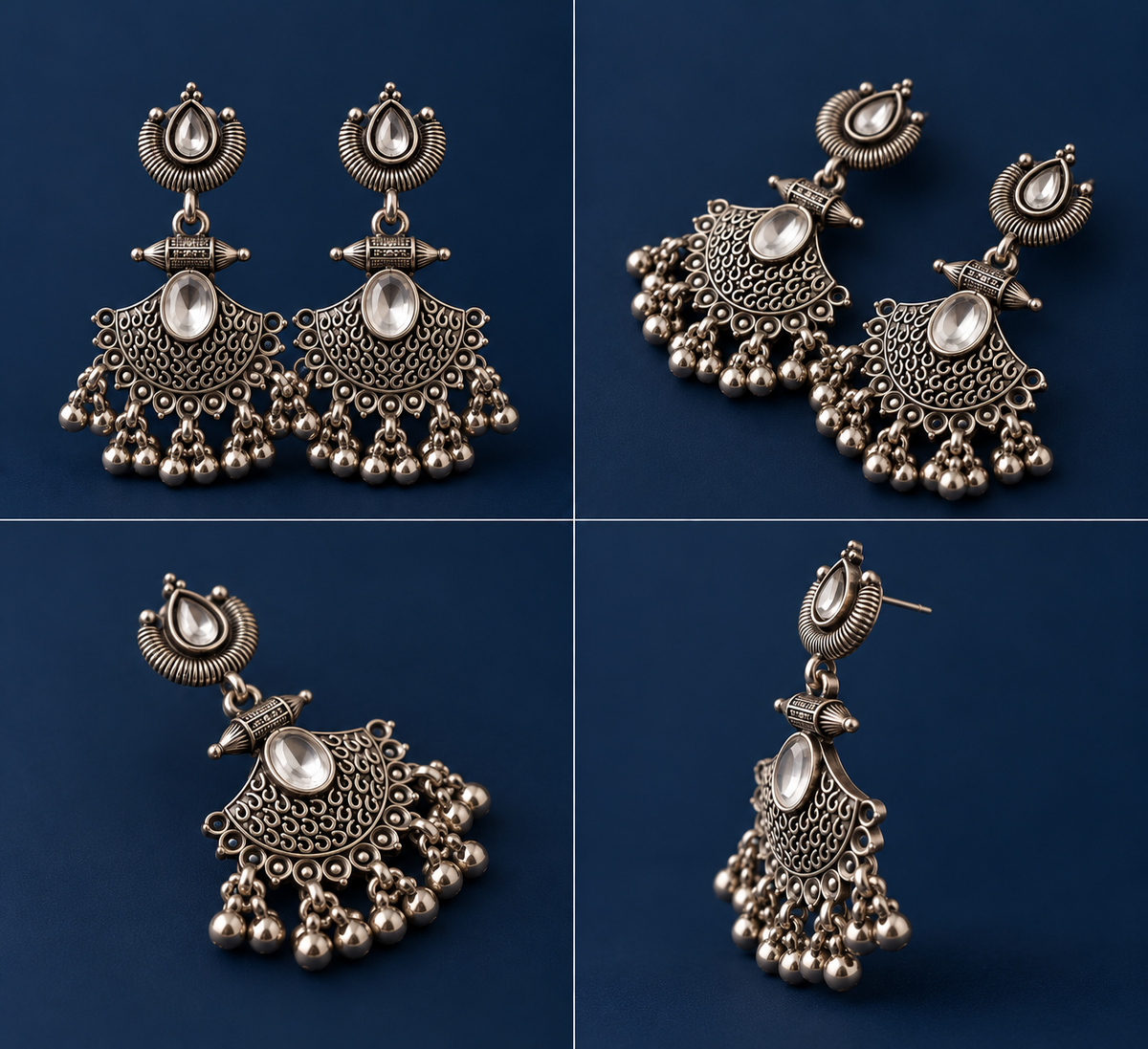 Oxidised Silver Chandbali Jhumka Earrings