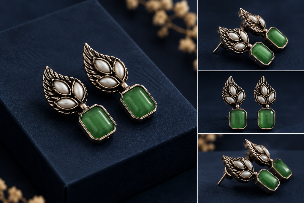 Neelara Teal Stone Statement Necklace & Earrings Set