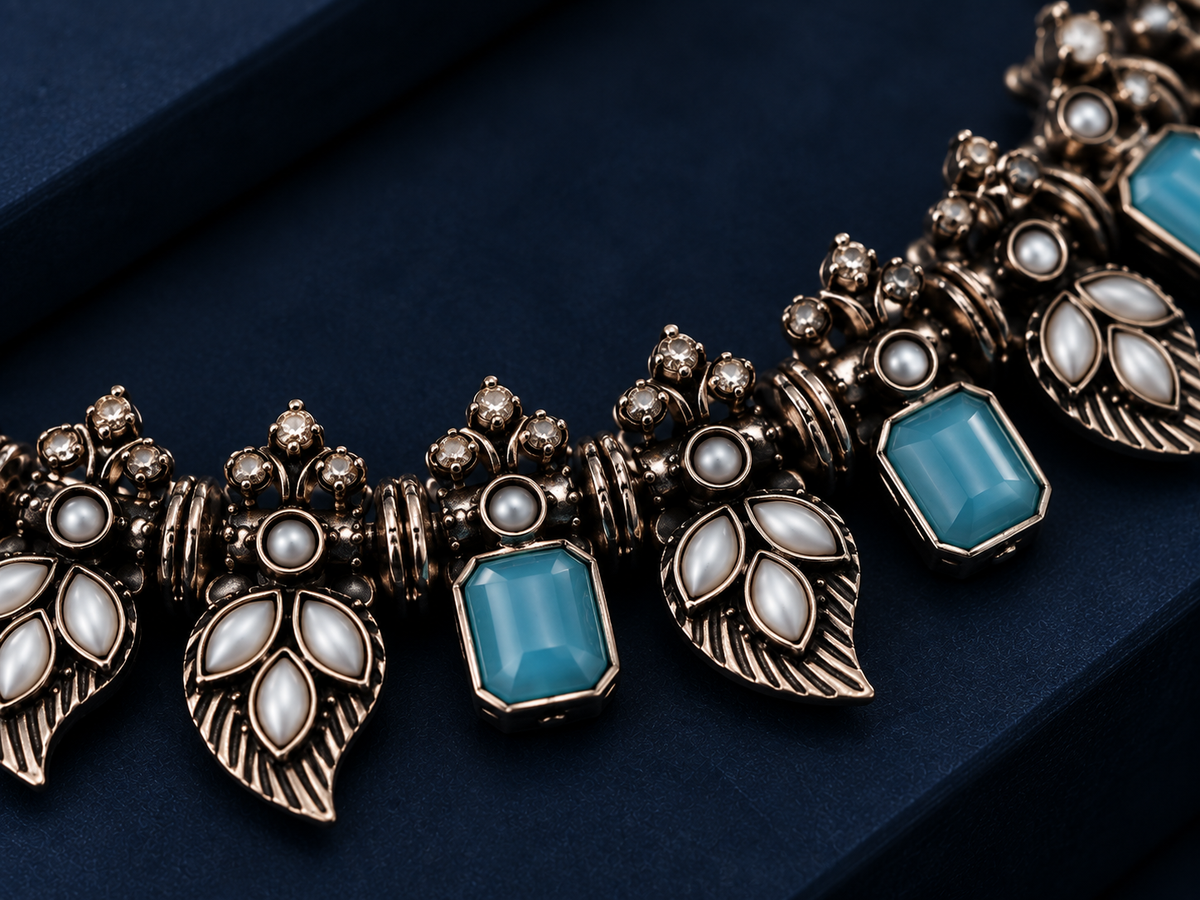 Vintage Aqua Oxidised Necklace