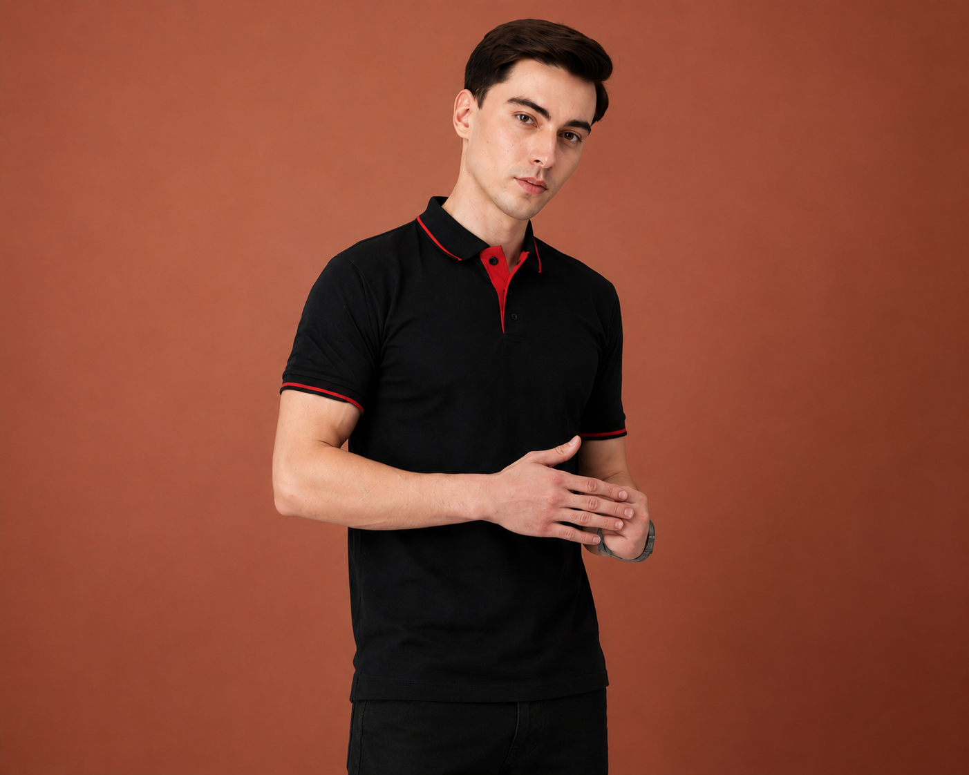 T301 Black & Red Tipping Polo T-Shirt
