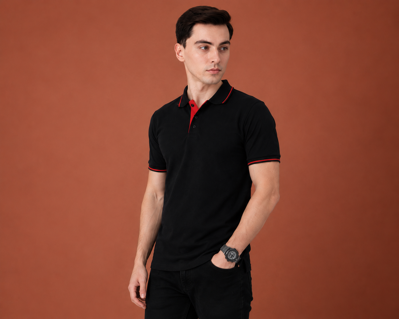 T301 Black & Red Tipping Polo T-Shirt