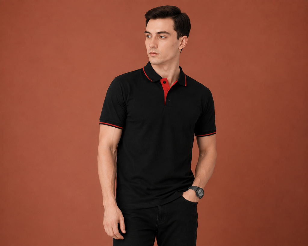 T301 Black & Red Tipping Polo T-Shirt