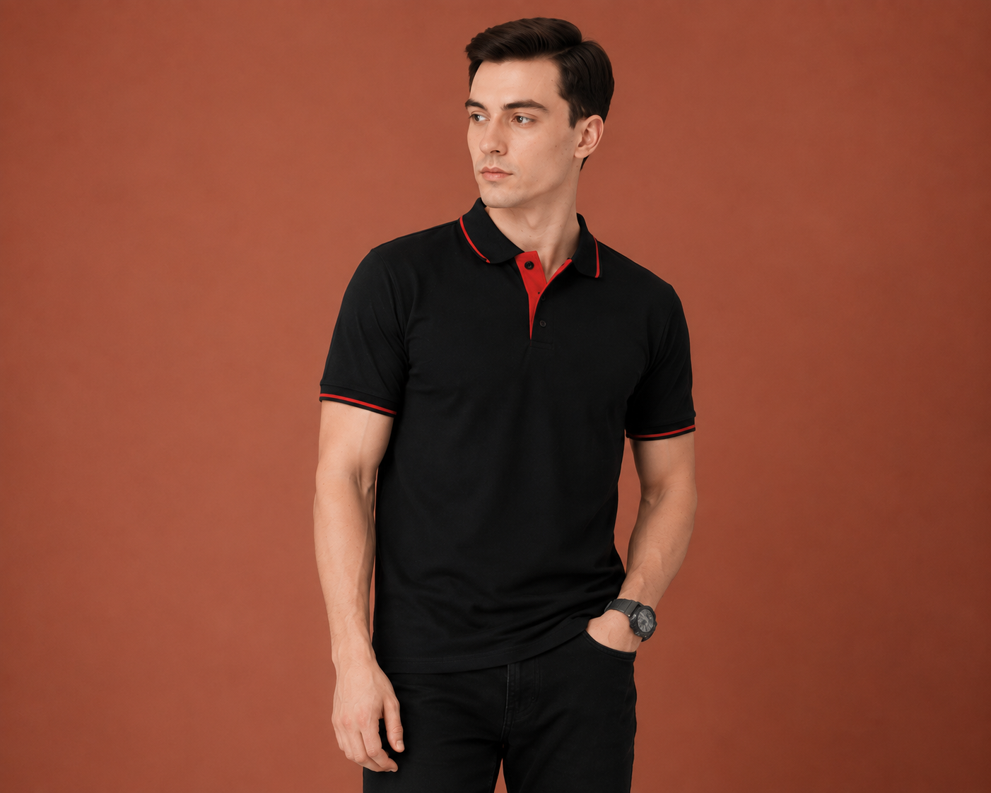 T301 Black & Red Tipping Polo T-Shirt