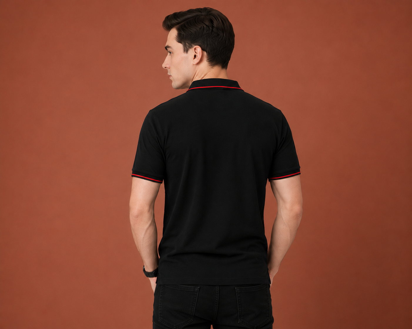 T301 Black & Red Tipping Polo T-Shirt