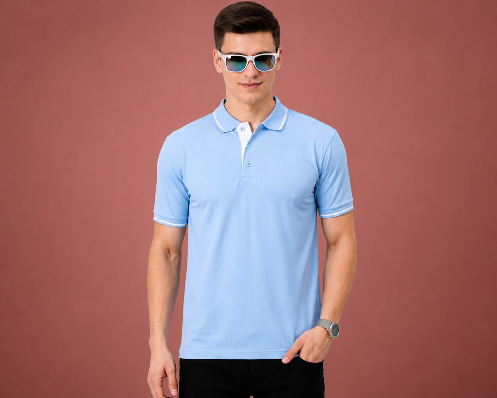 Premium Polo T-Shirt – Sky Blue