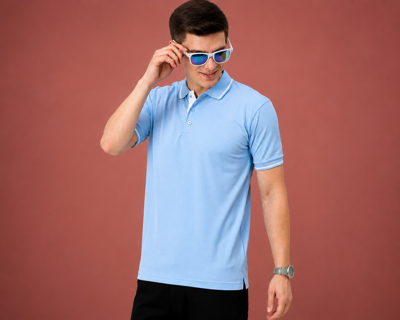 Premium Polo T-Shirt – Sky Blue