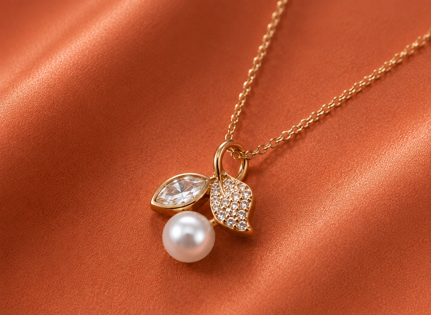 Pearl Leaf Necklace – Gold