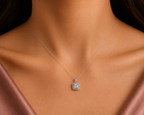 Elegant Square Halo Necklace – Silver