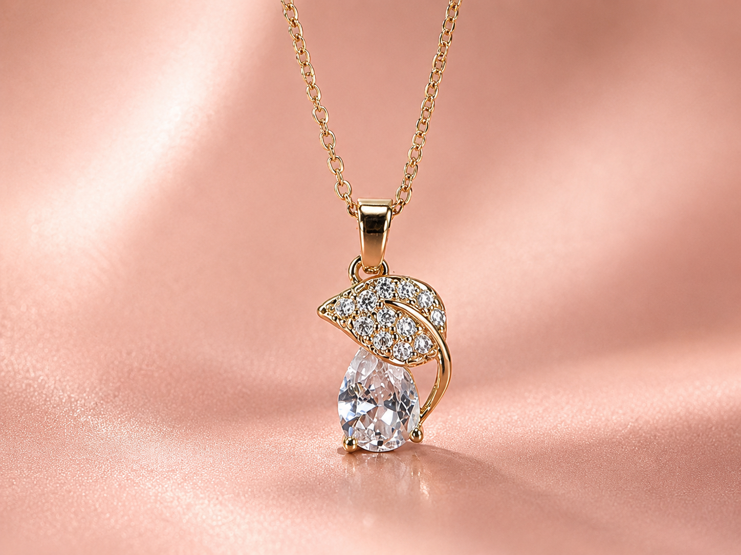 Elegant Gold Leaf Teardrop Necklace