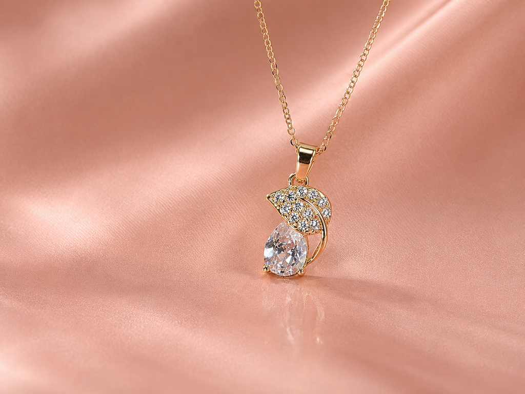 Elegant Gold Leaf Teardrop Necklace