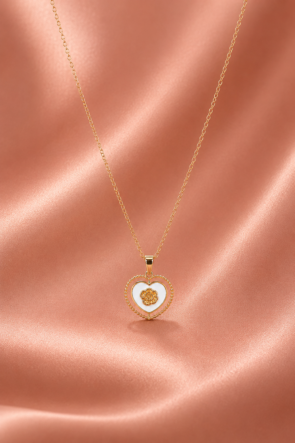 Elegant Gold Heart Pendant Necklace with White Enamel