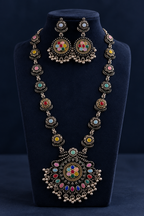 Antique Mirrorwork Oxidised Necklace Set