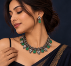 Neelara Teal Stone Statement Necklace & Earrings Set