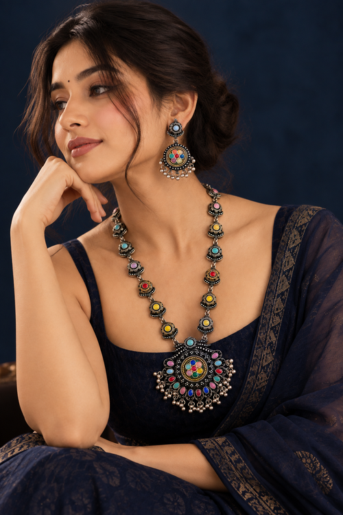 Antique Mirrorwork Oxidised Necklace Set