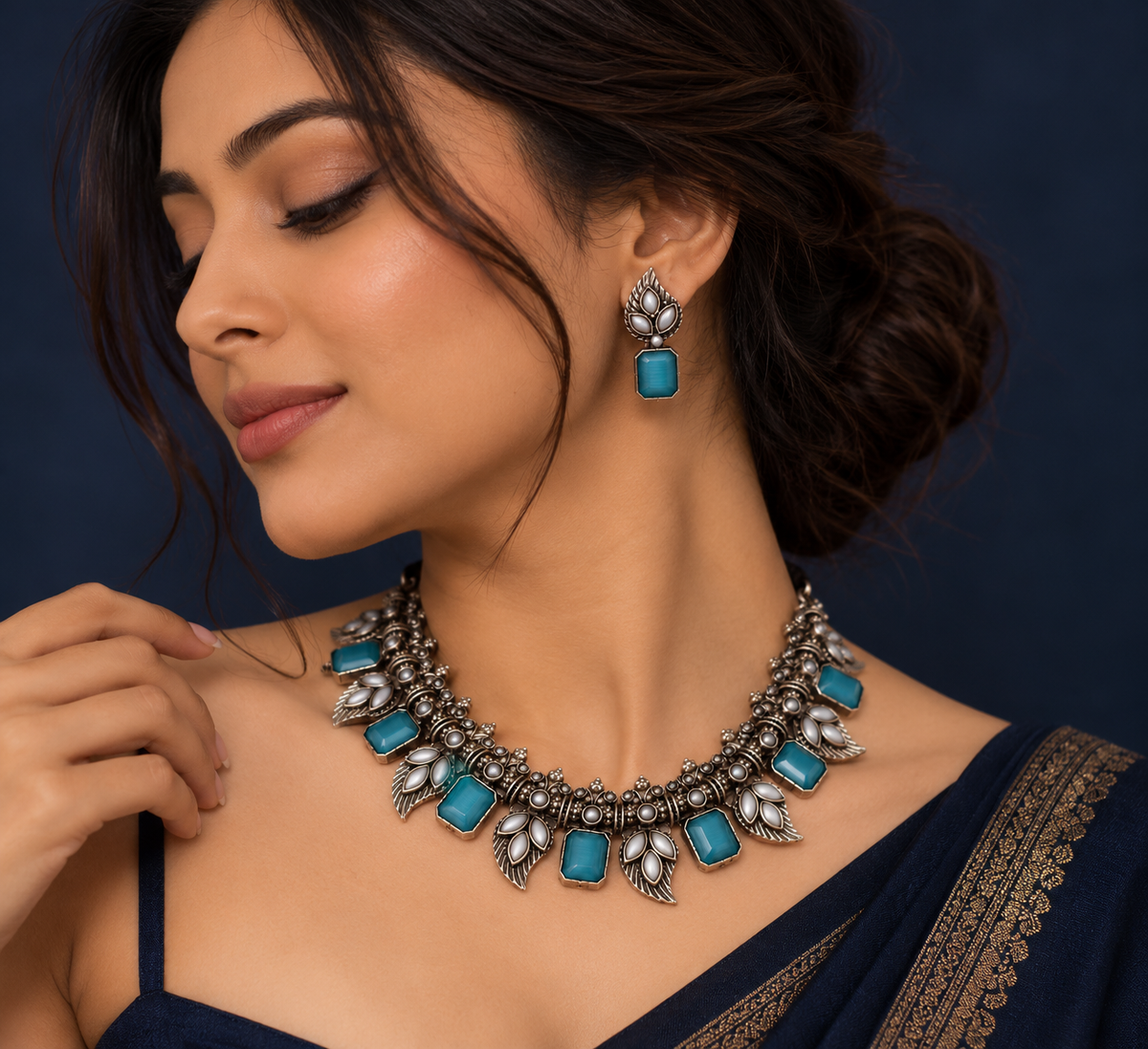 Vintage Aqua Oxidised Necklace