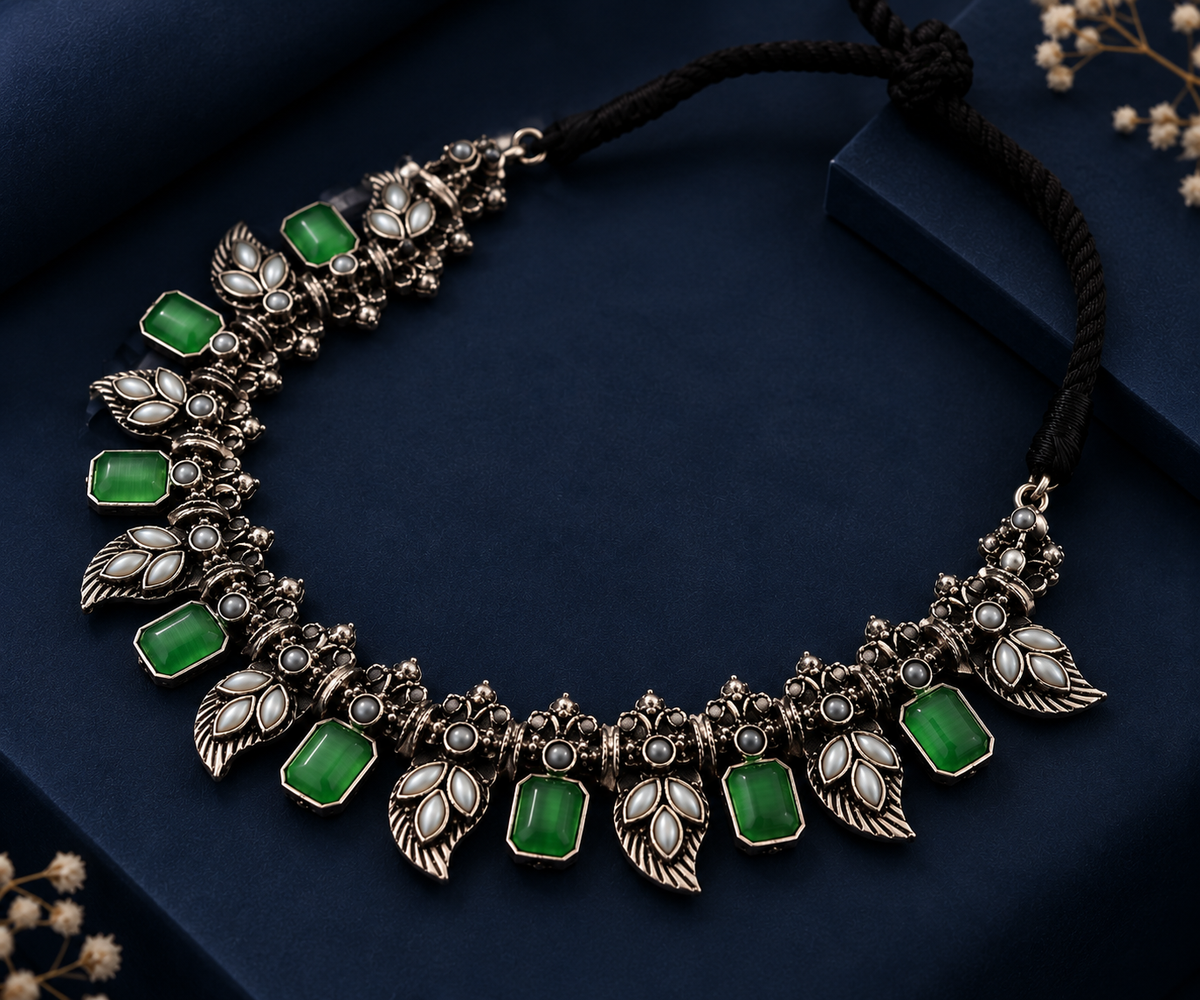 Neelara Teal Stone Statement Necklace & Earrings Set
