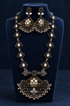 Antique Mirror Bloom Oxidised Necklace Set