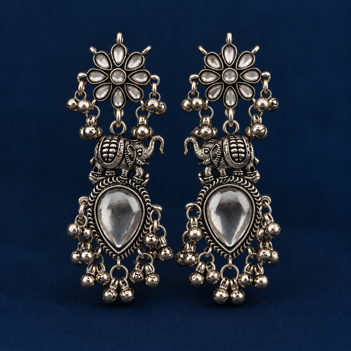 Elephant Oxidised Silver Statement Earrings