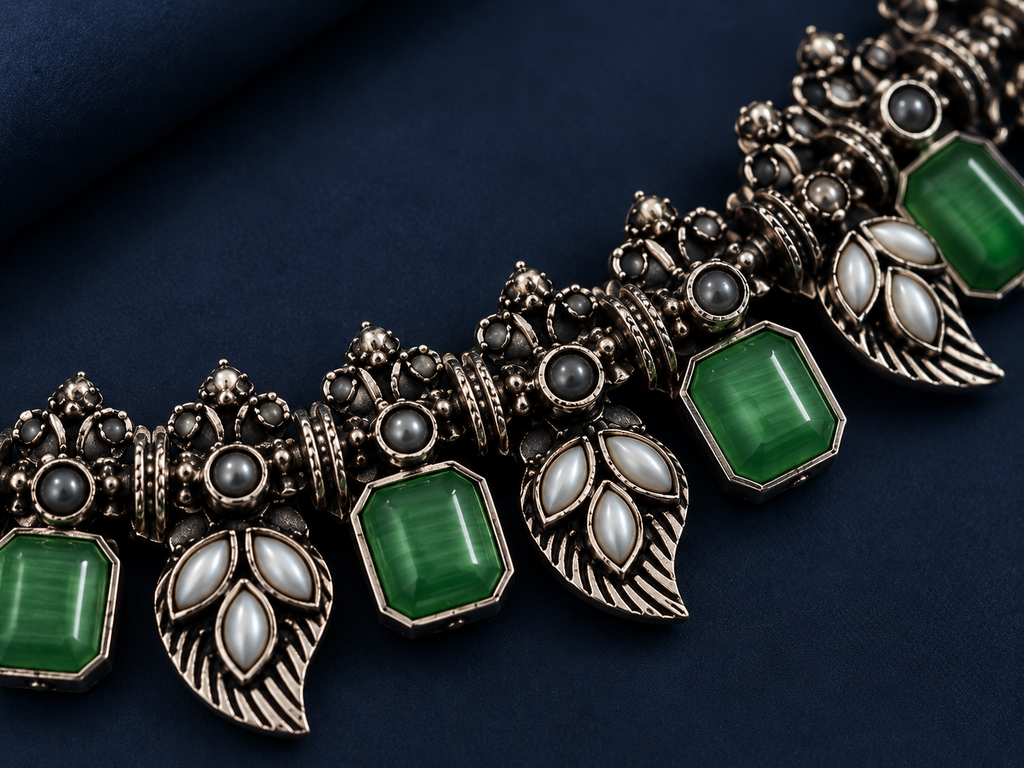 Neelara Teal Stone Statement Necklace & Earrings Set