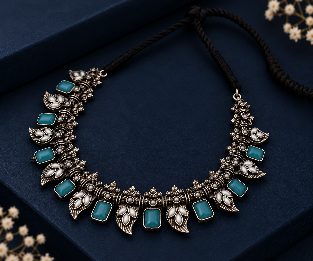 Vintage Aqua Oxidised Necklace