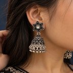 Elegant Floral Oxidised Silver Jhumka