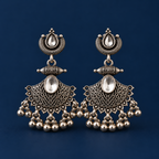 Oxidised Silver Chandbali Jhumka Earrings