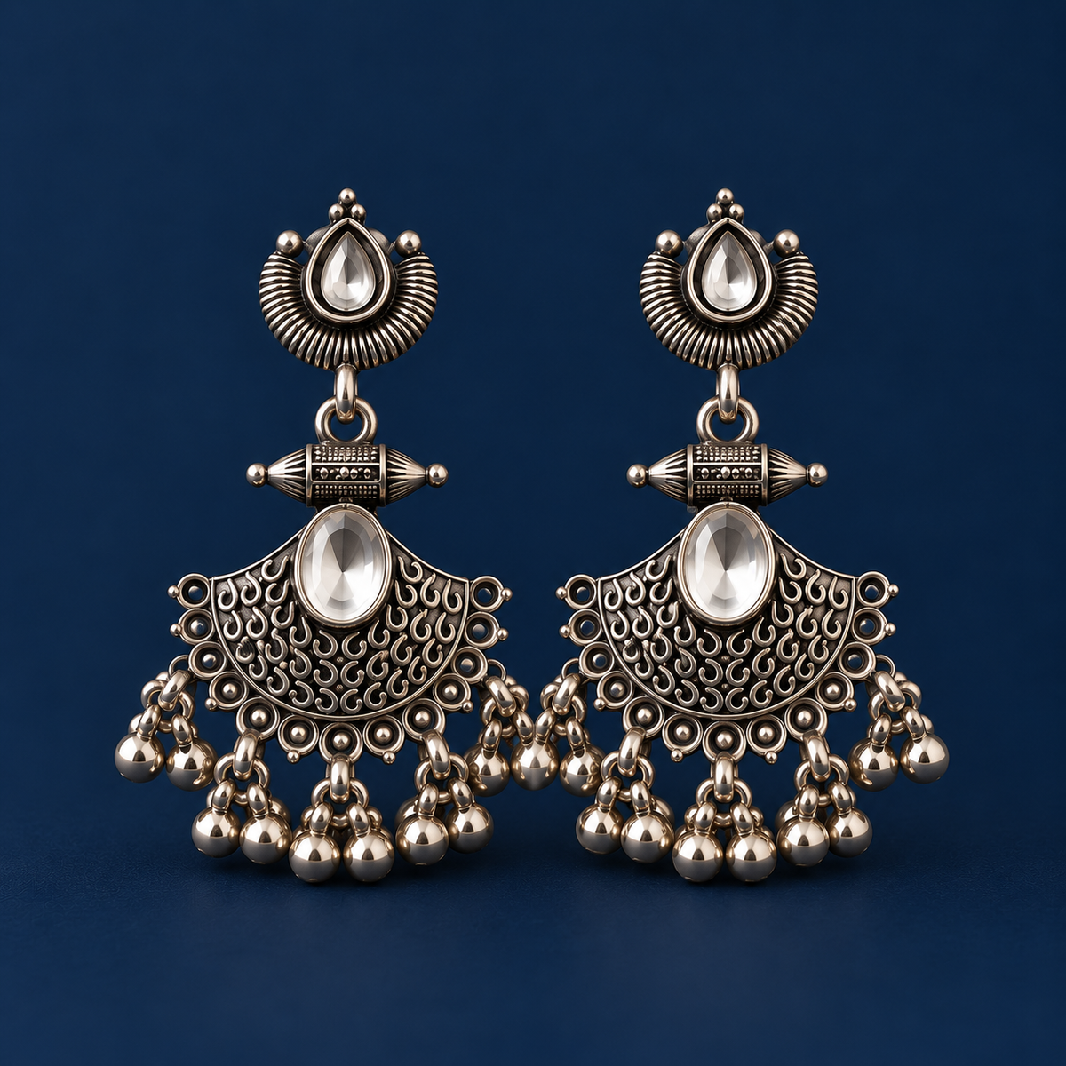 Oxidised Silver Chandbali Jhumka Earrings