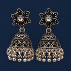 Elegant Floral Oxidised Silver Jhumka