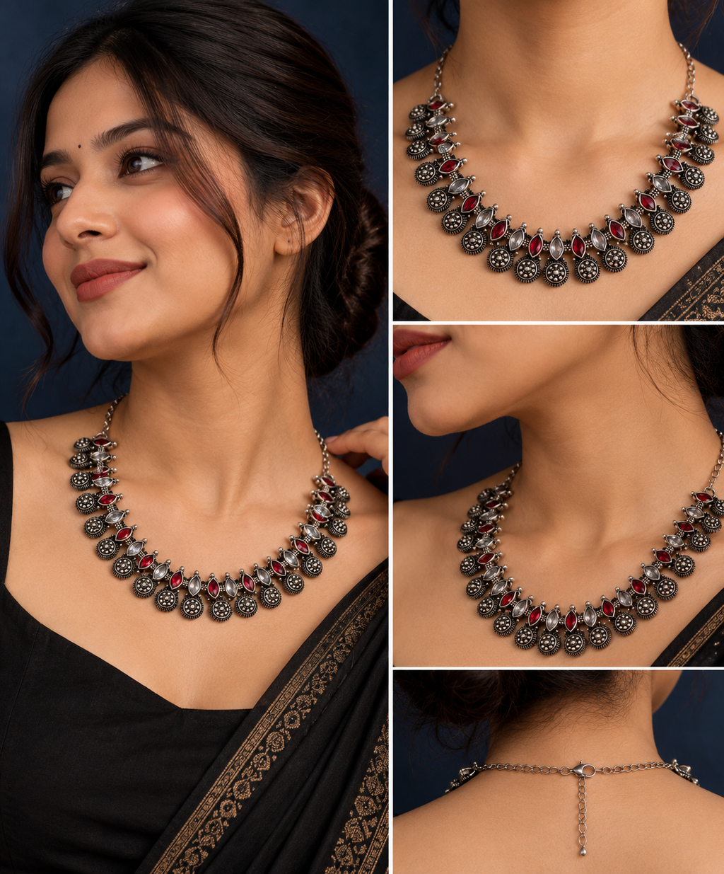 Vintage Crystal Oxidised Necklace