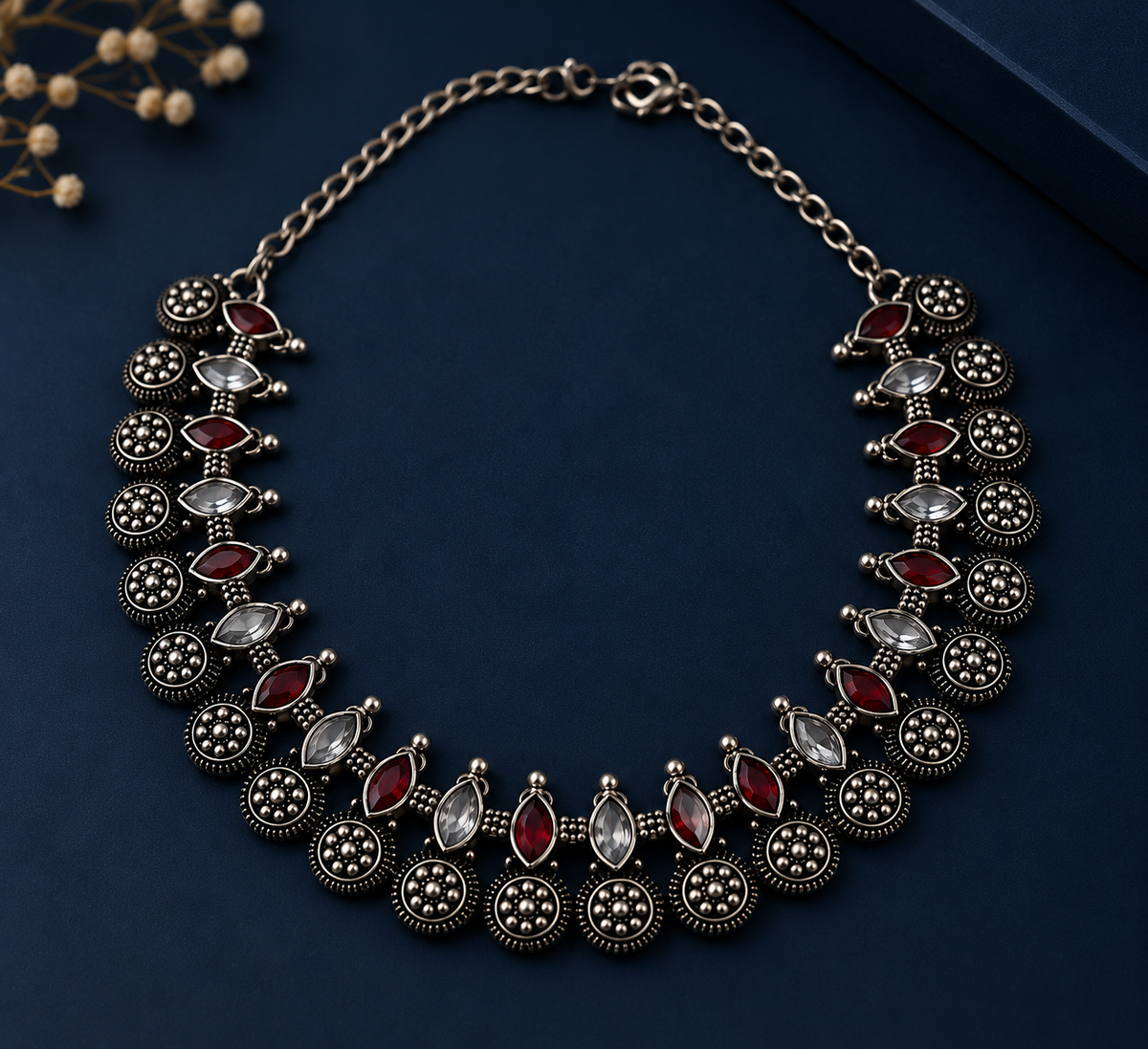 Vintage Crystal Oxidised Necklace